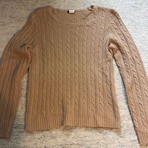 J. Crew Size Medium Cashmere Blend Tan Classic Cable Knit Crew Neck Sweater